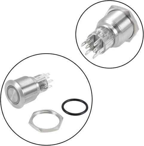 uxcell Latching Metal Push Button Switch 22mm Mounting Dia DPDT 2NO 2NC 24V Blue LED Light in Saudi Arabia