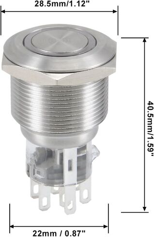 uxcell Latching Metal Push Button Switch 22mm Mounting Dia DPDT 2NO 2NC 24V Blue LED Light in Saudi Arabia