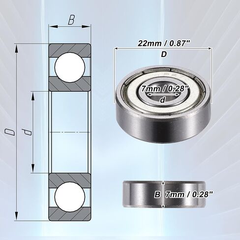 ACROPIX 627ZZ 7x22x7mm Double Metal Shield Single Row Deep Groove Ball Bearings Silver Tone - Pack of 20 in Kuwait
