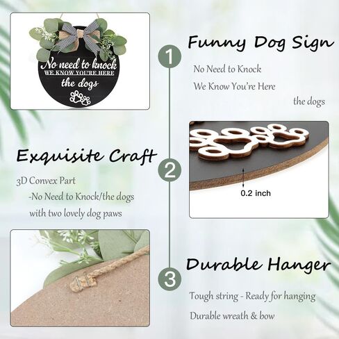 3D مضحك الباب الأمامي علامة الكلب معلقة مع إكليل عقدة القوس، لا حاجة لطرق نحن نعلم أنك هنا لوحة علامة الخشب، لطيف الكفوف الكلب الديكور المنزلي لمحبي الحيوانات الأليفة هدية المالك in Kuwait