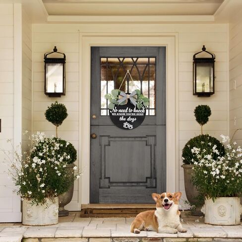 3D مضحك الباب الأمامي علامة الكلب معلقة مع إكليل عقدة القوس، لا حاجة لطرق نحن نعلم أنك هنا لوحة علامة الخشب، لطيف الكفوف الكلب الديكور المنزلي لمحبي الحيوانات الأليفة هدية المالك in Kuwait
