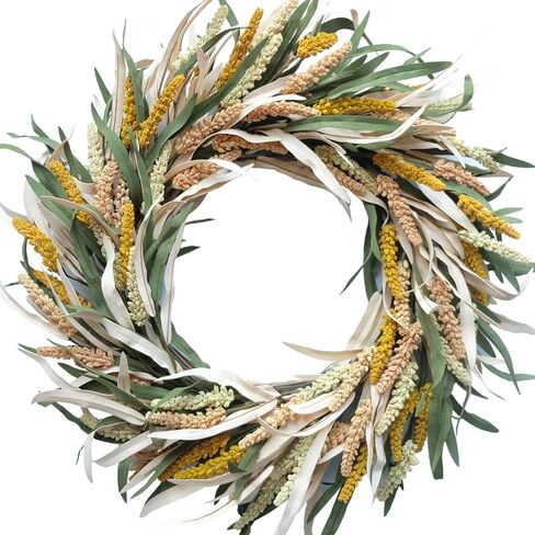 24 inch Fall Wreath Berries Front Door Wreath Artificial Grain Wreath Harvest Wheat Ears Garland Autumn Wreath for Home Wall Fall Festival Decor (23in Fall Wheat Ears Wreath) in Saudi Arabia