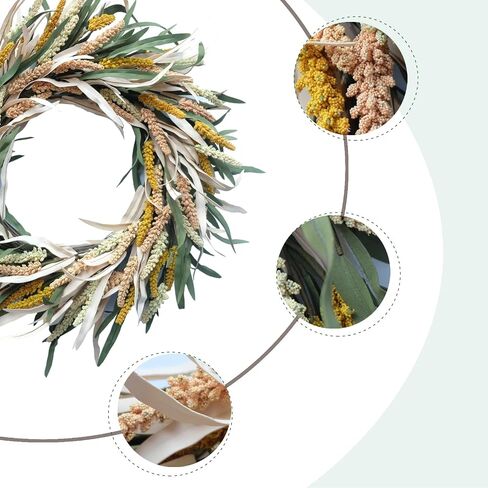 24 inch Fall Wreath Berries Front Door Wreath Artificial Grain Wreath Harvest Wheat Ears Garland Autumn Wreath for Home Wall Fall Festival Decor (23in Fall Wheat Ears Wreath) in Saudi Arabia