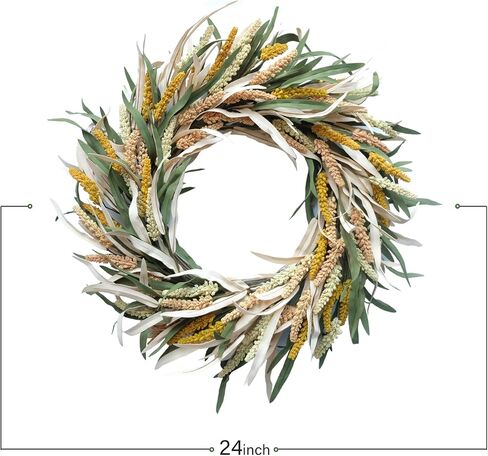 24 inch Fall Wreath Berries Front Door Wreath Artificial Grain Wreath Harvest Wheat Ears Garland Autumn Wreath for Home Wall Fall Festival Decor (23in Fall Wheat Ears Wreath) in Saudi Arabia