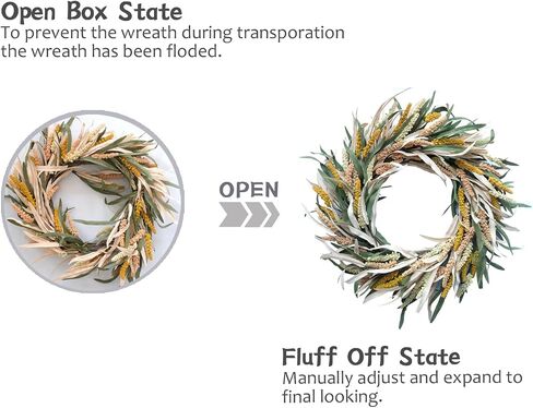 24 inch Fall Wreath Berries Front Door Wreath Artificial Grain Wreath Harvest Wheat Ears Garland Autumn Wreath for Home Wall Fall Festival Decor (23in Fall Wheat Ears Wreath) in Saudi Arabia
