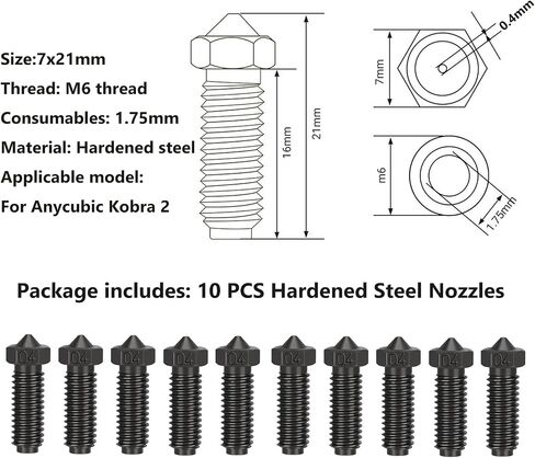 KOYOFEI 20PCS Hardened Nozzle Kit for Kobra 2, 3D Printer Accessories 8PCS 0.4mm, 3PCS 0.2mm, 0.6mm, 0.8mm, 1.0mm Hardened Steel Nozzles Kit for Kobra 2 Neo, Kobra 2 Pro/Plus/Max in Saudi Arabia