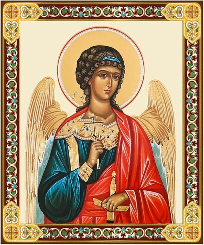 Needzo Orthodox Icon Protector Guardian Angel with Sword and Three Bar Cross 4 3/4 Inch, Gold Foil in Saudi Arabia