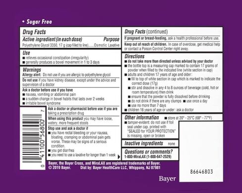 Miralax Laxative Powder for Solution Unflavored - 26.9 oz, Pack of 2 in Saudi Arabia