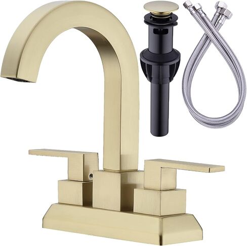 TRUSTMI Bathroom Faucet 2 Handle Bathroom Sink Faucet in Brushed Gold 4 Inch Centerset Lavatory Vanity Faucet with Overflow Pop Up Drain and cUPC Water Supply Lines, Spot Resist Bathroom Faucet Gold in Saudi Arabia