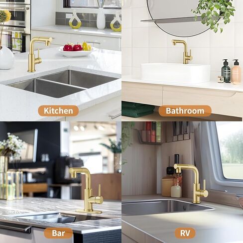 Bar Sink Faucet, Kitchen Faucets with Pull Out Sprayer, Gold Bathroom Faucet for RV/Camper/Bar Utility Faucet Brushed Gold in Saudi Arabia
