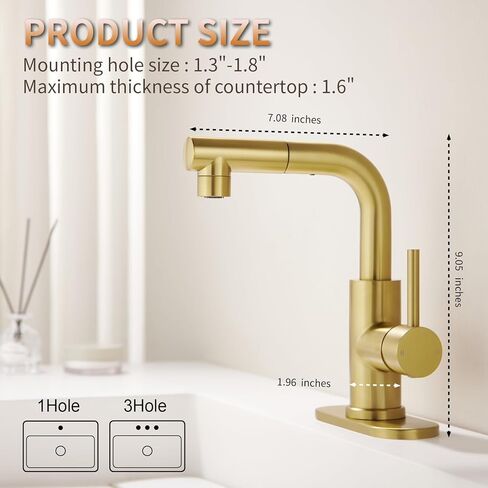Bar Sink Faucet, Kitchen Faucets with Pull Out Sprayer, Gold Bathroom Faucet for RV/Camper/Bar Utility Faucet Brushed Gold in Saudi Arabia