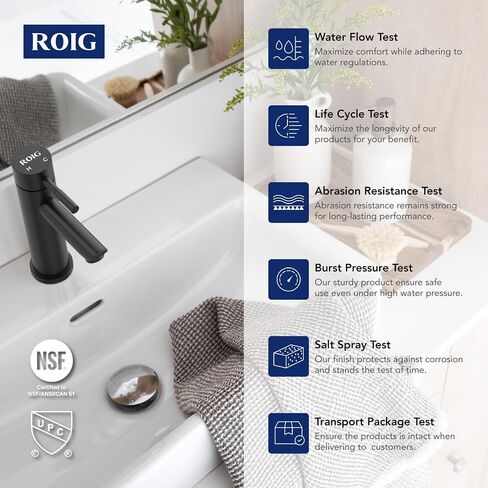 صنابير الحمام ROIG، صنبور حمام أسود غير لامع بمقبض واحد، صنبور حوض حديث بفتحة واحدة، من الفولاذ المقاوم للصدأ، تتضمن خطوط الإمداد RGF-SH37MB in Saudi Arabia