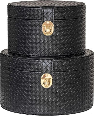 مجموعة صناديق تزيين جلدية كبيرة مكونة من 2 صندوق قبعة مستديرة سلة بن مع غطاء لرف طاولة القهوة تخزين أجهزة التحكم عن بعد ديكور المنزل الحديث in Kuwait