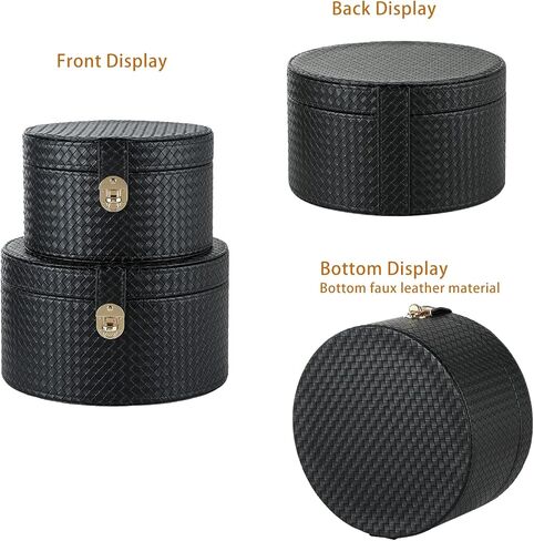 مجموعة صناديق تزيين جلدية كبيرة مكونة من 2 صندوق قبعة مستديرة سلة بن مع غطاء لرف طاولة القهوة تخزين أجهزة التحكم عن بعد ديكور المنزل الحديث in Kuwait