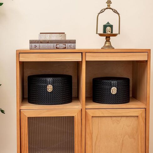 مجموعة صناديق تزيين جلدية كبيرة مكونة من 2 صندوق قبعة مستديرة سلة بن مع غطاء لرف طاولة القهوة تخزين أجهزة التحكم عن بعد ديكور المنزل الحديث in Kuwait