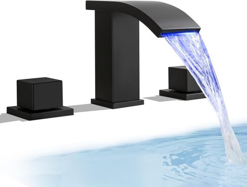 Waterfall Bathroom Faucet Widespread 3 Hole Two Handle Vanity Sink Faucet 8 Inch LED Lavatory Faucet, SKOWLL Brushed Nickel in Saudi Arabia