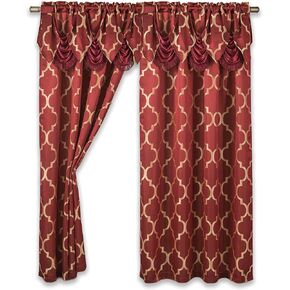 Elegant Comfort Moroccan Trellis Print, Jaquard Look Curtain Panels with Attached Pleated Valance, with 2inch Rod Pocket for Bedroom, Living Room (54 X 84-inches Long, Set of 2), Beige