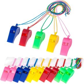 AKOAK 12 Pcs/Pack Random Color Plastic Whistles Lanyard School Soccer Sport Cheerleading Whistles Trainling Football Whistles Kids Referee Whistles