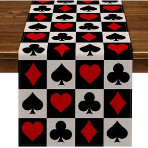 Nepnuser Linen Casino Table Runner Las Vegas Party Decoration Poker Night Themed Birthday Party Supply Dining Room Kitchen Home Decor (13" x 72")