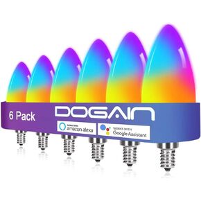 DOGAIN Smart Light Bulbs E12 Base LED Light Bulb Color Changing WiFi-Bluetooth Lights Compatible with Alexa Google Home Tunable White Candelabra Bulbs 360 lm 35w Equivalent 6 Pack