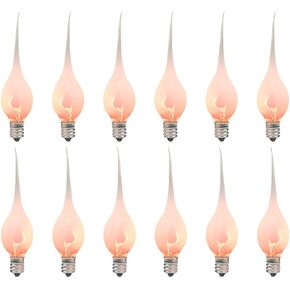 GOOTHY Silicone Dipped Flicker Flame Candle Light Bulbs, 1W Christmas Replacement Bulbs for Electric Window Candles Lamps Chandeliers Outdoor String Lights, C7/E12 Candelabra Base, 120 Volt-12 Pack