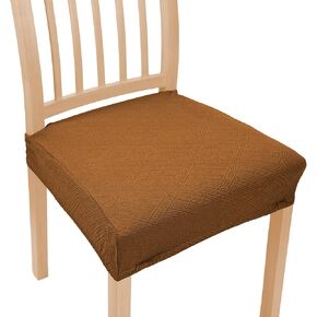 NORTHERN BROTHERS Dining Chair Seat Covers Set of 2 - Stretch Jacquard Kitchen Chair Covers Washable, Removable Dining Room Chair Slipcover Seat Protector Covers(Beige Checkered, Set of 2)