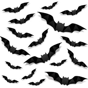 96PCS Halloween Decoration 3D Bats Wall Stickers 4 Different Sizes Realistic PVC Scary Bat Sticker DIY Halloween Window Door for Home Decoration Party Supplies