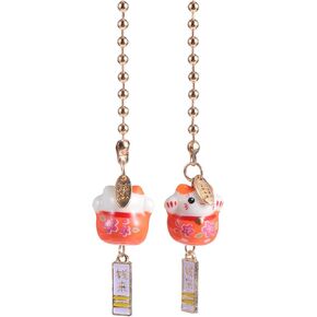 Wakauto Lucky Cute Ceramic Cat Mirror Decorative Hanging Ornaments Japanese Maneki Cat Pendant Charm Auto Interior Decor Accessories Home Decoration