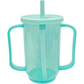 Adult Sippy Cups for Elderly 12oz Sippy Cup with 2 Handles No Spill Cups for Adults Straw Cups Dysphagia Cups for Disabled Patients