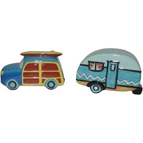 Chesapeake Bay Ceramic Beach Car and Camper Design Salt and Pepper Shaker Set 68792 3.5 Inches x 1.75 Inches x 2 Inches
