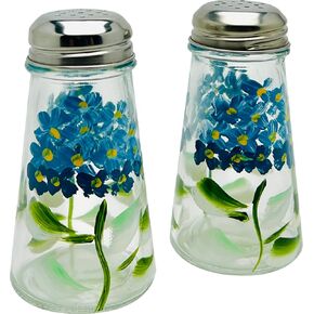 Hand Painted Tapered Blue Hydrangeas Salt and Pepper Shaker Set