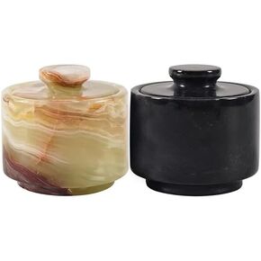 stylish marble sugar dispenser black and coral 3.5 oz salt cellar, salt container and marble décor 3" X 3" Kitchen décor and Salt Pepper Bowls salt dispenser (Black and Fossil Coral)