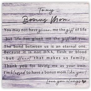 Step Mom Gift Bonus Mom Wood Sign, Bonus Mom Gift for Step Mother Wedding Frame, Gifts for Stepmom from Daughter, Son, Stepmom Present to Stepmom for Wedding Day, Mother's Day, Birthday