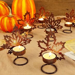 MAGGIFT Set of 6 Maple Leaf Tea Light Candle Holders Metal Thanksgiving Centerpiece, Fall Autumn Harvest Home Tabletop Decorations Holiday Rustic Decor, Table Display Kitchen Thanksgiving Decor
