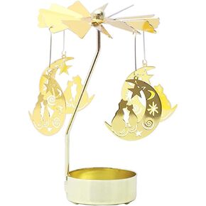Spinning Candle Holder, Golden Rotating Candlestick Set for Romantic Wedding, Christmas Party, Home Table Decorations, Holiday Favor Gift (Moon Cat)