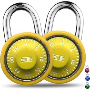 NU-SET 1-3/4 Inch Spin Dial Locker Lock, Combination Padlock for Gym and School Lockers, Blue Dial, 2 Pack