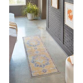 Unique Loom Renaissance Collection Area Rug - Roma (2' 7" x 12' 2" Runner, Spring Green/ Light Blue)