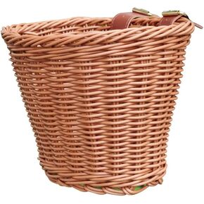 Front Handlebar Basket with 2 Adjustable Leather Straps, Wicker Storage Basket for Kids Bikes, Scooters, Tricycle (A)