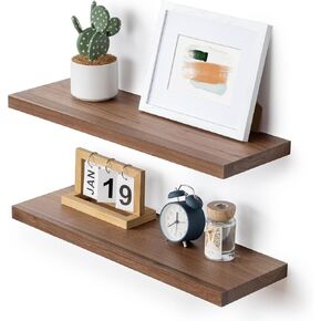 Axeman Walnut Floating Shelves 24 Inch, Solid Wood Wall Mounted Shelves Set of 2, Natural Wooden Floating Wall Shelves for Home Decor and Storage, Living Room, Bedroom Kitchen