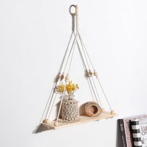 Floating Wall Hanging Shelf - Boho Wall Hanging Shelf Macrame Wall Decor with Tassel, Wood Shelf Handmade Hanging Storage Shelving Room Decor Aesthetic for Liveing Room Bathroom Bedroom (1)