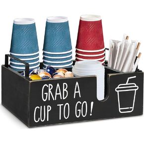 Disposable Coffee Cup Dispenser Lid Holder for Counter, Coffee Station Organizer for Cup Lid Sleeve Pods Condiment, Paper Cup Dispenser Coffee Bar Accessories Storage (Black 2)