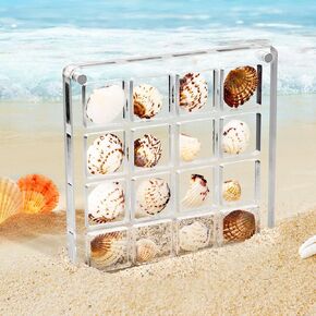 Acrylic Magnetic Seashell Display Box, Clear Sea Shell Display Cases Bead Container Small Craft Organizer Box for Bead Jewelry Art Collection Gift (Square, 16 Grids)