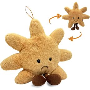 Plush Sun Smiley/Sad Face Throw Pillow - Soft Yellow Sunshine Plushie Stuffed Animal Cuddly Sun Cushion for Room, Nursery Decor and Birthday Gift for All Ages 14"
