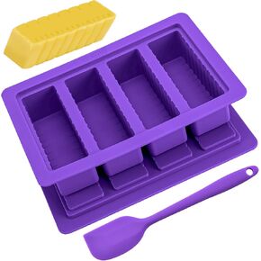 Butter Mold with Lid, Silicone Butter Tray Container with Spatula, Non-Stick Silicone Butter Molds for Making 4 Stick Forms Herbal Butter, Homemade Butter, Garlic Butter, Easy Release (Blue)