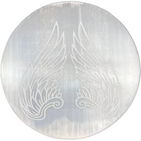 Selenite Crystal Charging Plate for Crystals and Healing Stones, 4" Selenite Crystal Plate Engraved Metatron Cube Coaster for Home Office Table Décor