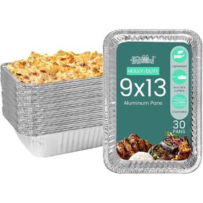 FUNSTITUTION Aluminum Foil Pans 9x13 (30 Pack) - Disposable Aluminum Baking Pans With High Heat Conductivity For Grilling, Cooking, Storing, Prepping, Disposable Aluminum Pans and Tin Foil Pan