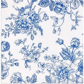 120 Floral Cocktail Beverage Napkins Blue & White Disposable Paper Spring Flowers Dessert Napkin for Wedding Holiday Birthday Party Bridal & Baby Shower Tableware Party Supplies
