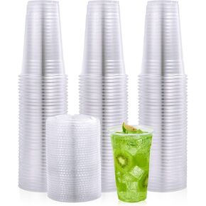 Vplus 160 Pack 16 OZ Clear Plastic Cups With Lids, Crystal PET Clear Cups, 16 OZ Cold Disposable Drinking Plastic Cups With Flat Lids, Perfect for Ice Coffee, Smoothie, Juice