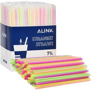 ALINK 500-Pack Assorted Colored Plastic Disposable Drinking Straws, Individually Wrapped Straight Party Straws - 7.75" x 0.23"