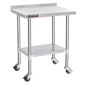 DuraSteel NSF Commercial Kitchen Table - 24 x 48 Inch Cooking Prep Stainless Steel Kitchen Island Workstation w/ Adjustable Under Shelf - Heavy Metal Backsplash Workbench For Restaurant, Home, Garage
